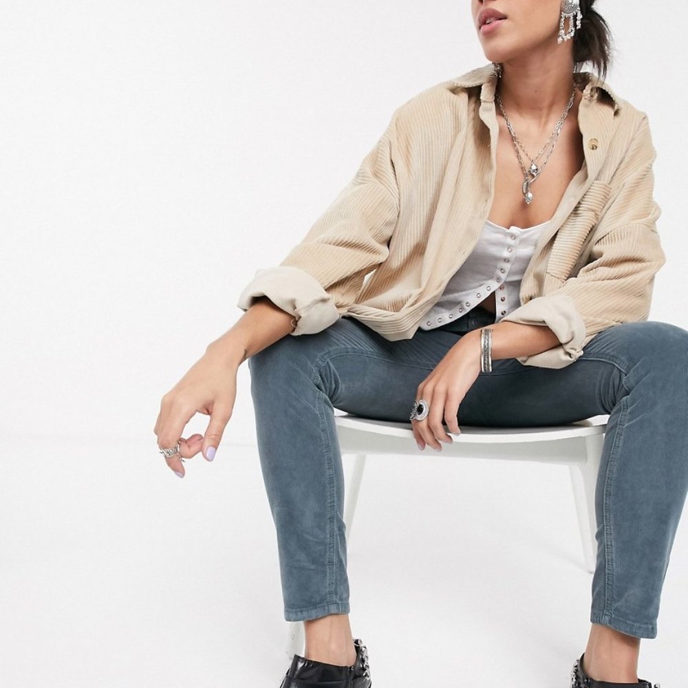 Free People Sage Green Corduroy Skinny Jeans